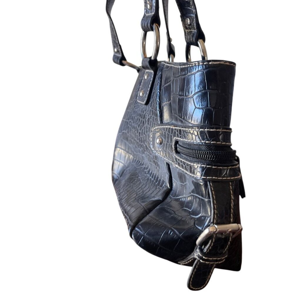 Y2K Vegan Leather Croc Embossed Rectangle Shoulder Bag 2000's Vintage - Picture 3 of 13